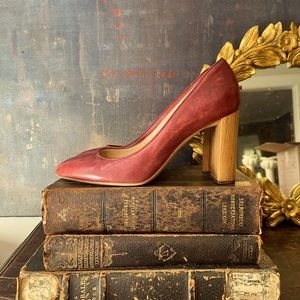 Burgundy leather M. Gemi Pumps with Wooden Heel